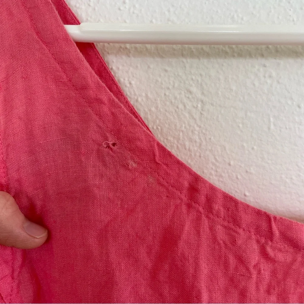Eileen Fisher Handkerchief Long Cinchable Linen Dress Sleeveless coral pink 2X - Picture 8 of 10